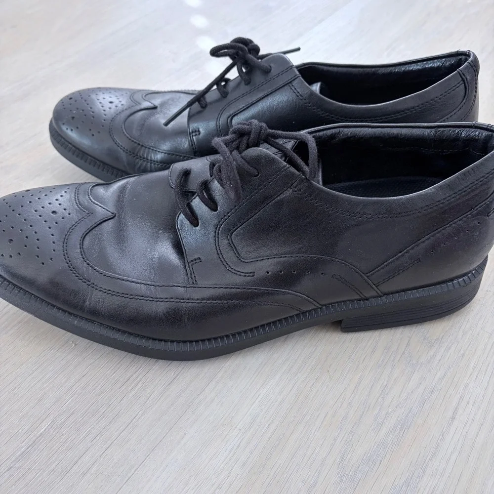 Rockport Mens TruTech‎ Wingtip Oxfords Blk Leather Dress Shoes V80648 Size 9.5 W